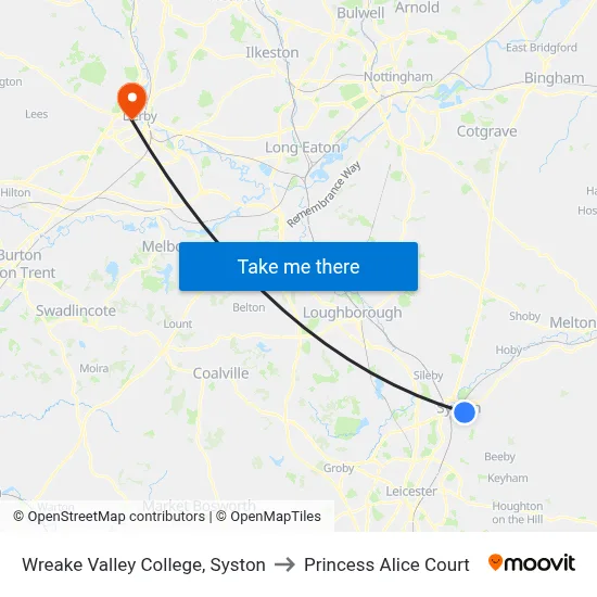 Wreake Valley College, Syston to Princess Alice Court map