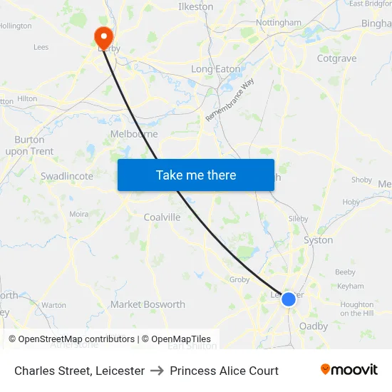 Charles Street, Leicester to Princess Alice Court map
