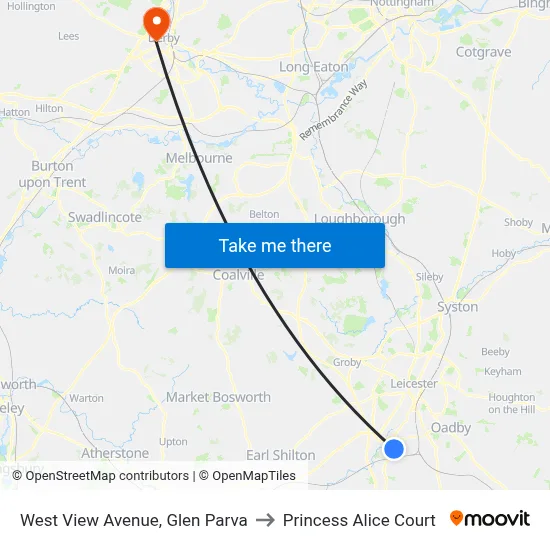 West View Avenue, Glen Parva to Princess Alice Court map