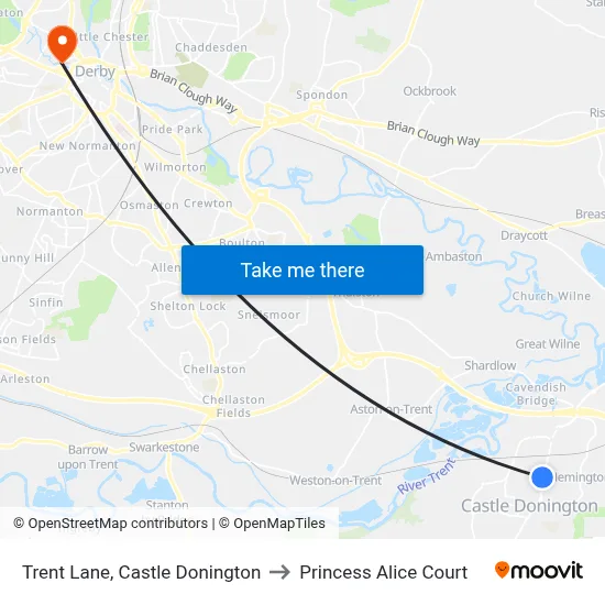 Trent Lane, Castle Donington to Princess Alice Court map