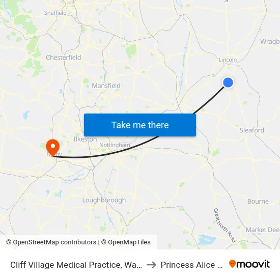 Cliff Village Medical Practice, Waddington to Princess Alice Court map