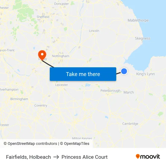 Fairfields, Holbeach to Princess Alice Court map