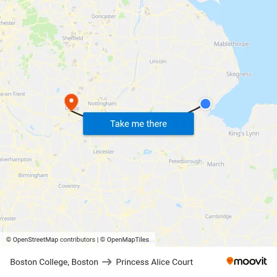 Boston College, Boston to Princess Alice Court map