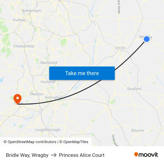 Bridle Way, Wragby to Princess Alice Court map