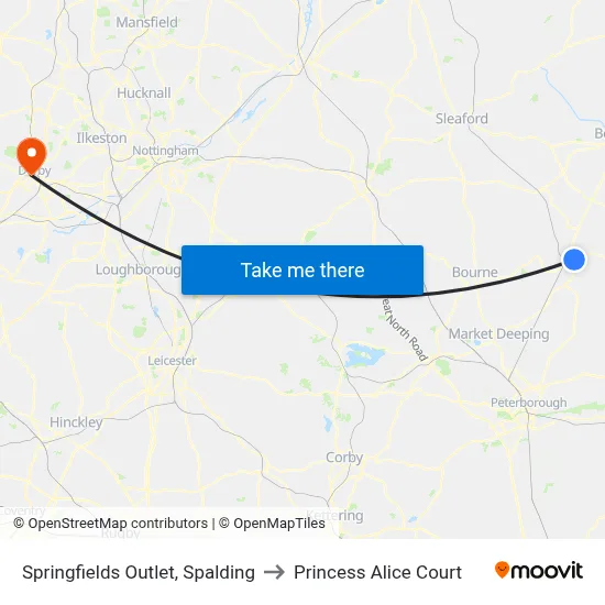 Springfields Outlet, Spalding to Princess Alice Court map