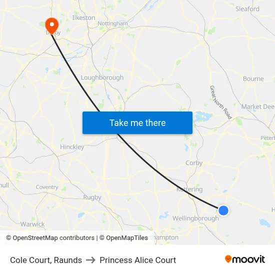 Cole Court, Raunds to Princess Alice Court map
