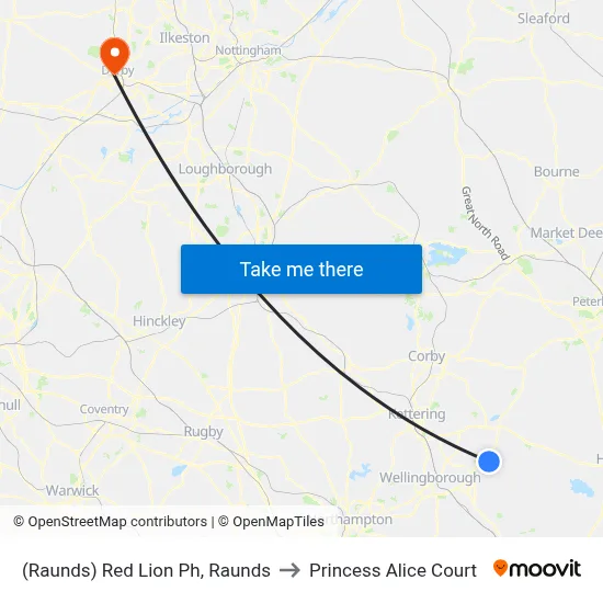 (Raunds) Red Lion Ph, Raunds to Princess Alice Court map