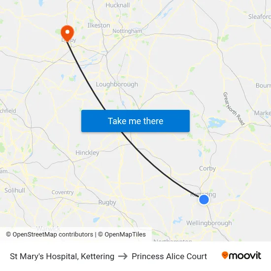 St Mary's Hospital, Kettering to Princess Alice Court map