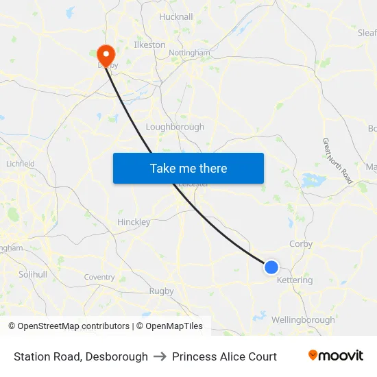 Station Road, Desborough to Princess Alice Court map