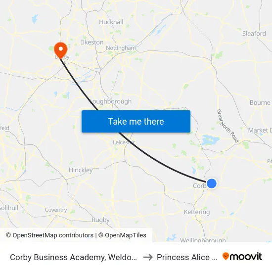 Corby Business Academy, Weldon Industry to Princess Alice Court map