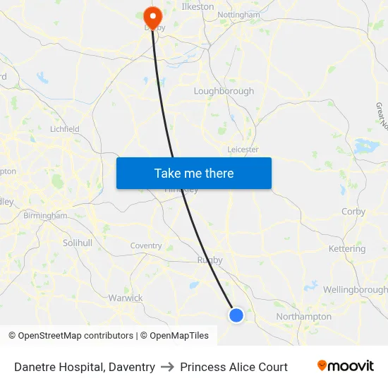 Danetre Hospital, Daventry to Princess Alice Court map