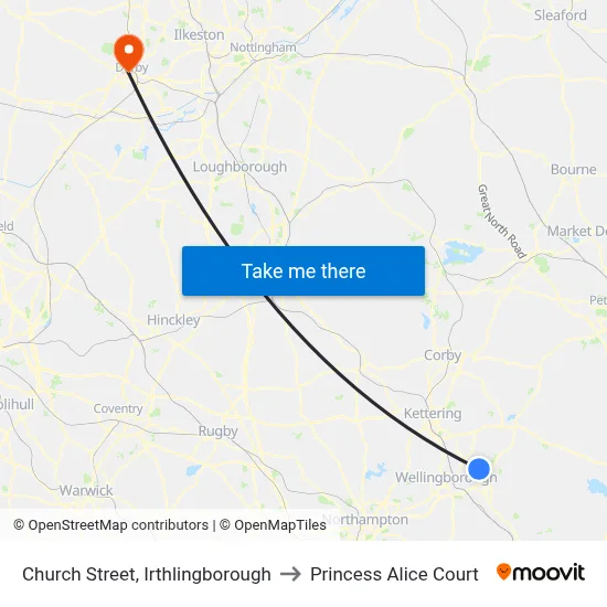 Church Street, Irthlingborough to Princess Alice Court map