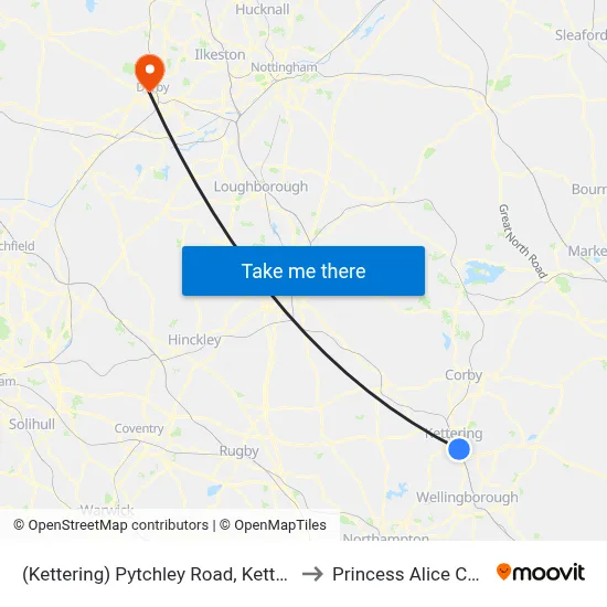 (Kettering) Pytchley Road, Kettering to Princess Alice Court map