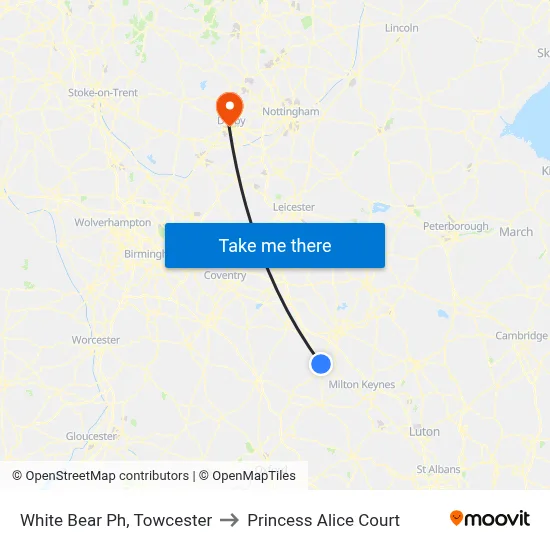 White Bear Ph, Towcester to Princess Alice Court map