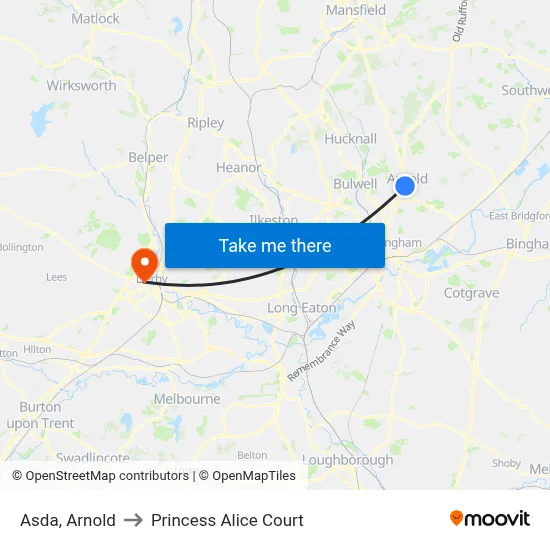 Asda, Arnold to Princess Alice Court map