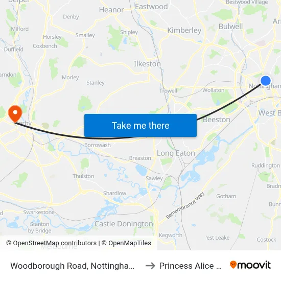 Woodborough Road, Nottingham (Fo01) to Princess Alice Court map