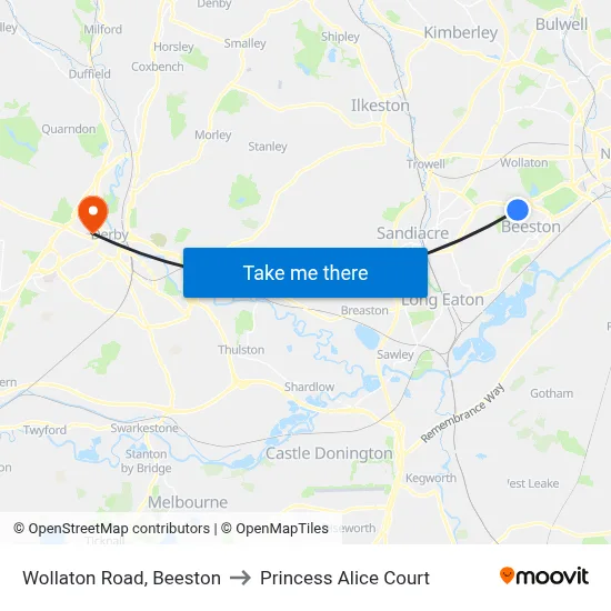 Wollaton Road, Beeston to Princess Alice Court map
