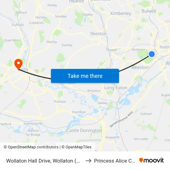 Wollaton Hall Drive, Wollaton (Wo29) to Princess Alice Court map