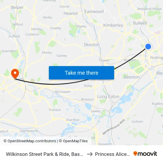 Wilkinson Street Park & Ride, Basford (Ba84) to Princess Alice Court map