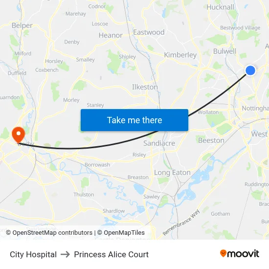 City Hospital to Princess Alice Court map