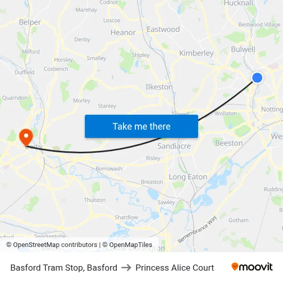Basford Tram Stop, Basford to Princess Alice Court map