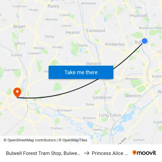 Bulwell Forest Tram Stop, Bulwell Forest to Princess Alice Court map
