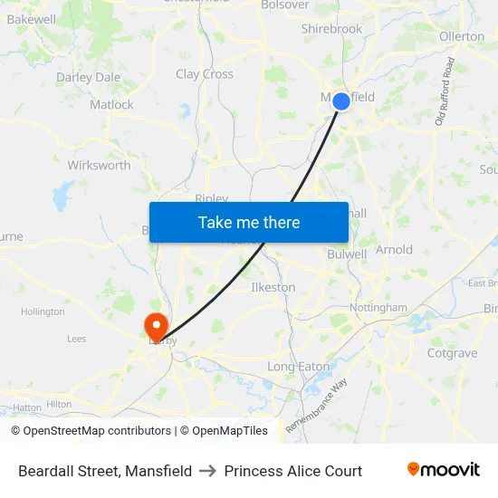 Beardall Street, Mansfield to Princess Alice Court map