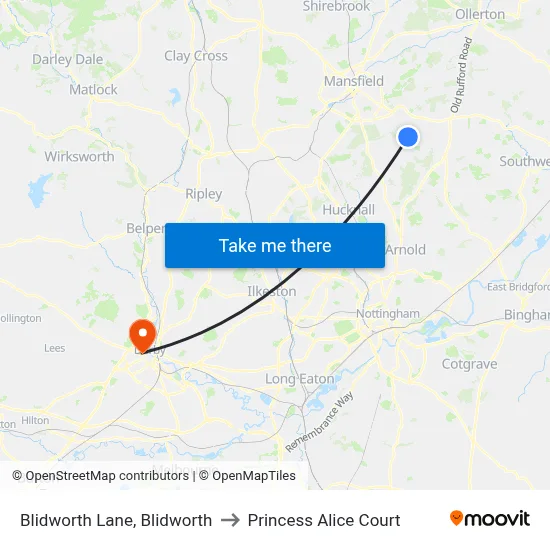 Blidworth Lane, Blidworth to Princess Alice Court map