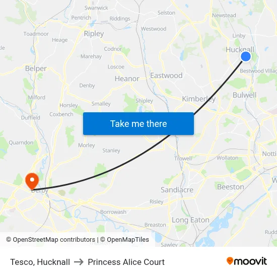 Tesco, Hucknall to Princess Alice Court map