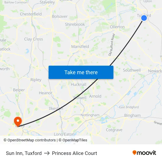 Sun Inn, Tuxford to Princess Alice Court map