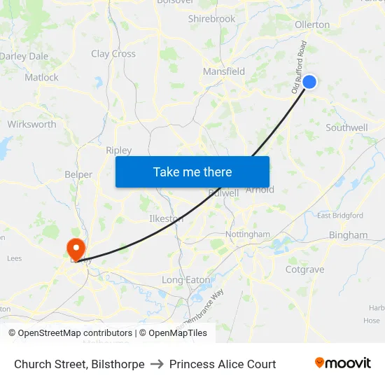 Church Street, Bilsthorpe to Princess Alice Court map