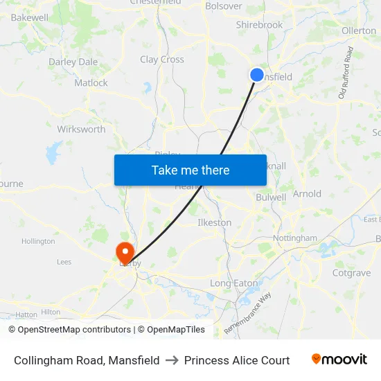 Collingham Road, Mansfield to Princess Alice Court map