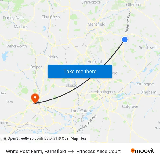 White Post Farm, Farnsfield to Princess Alice Court map