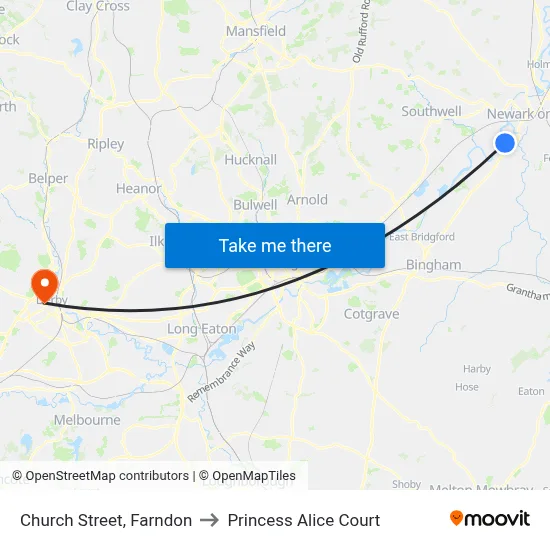 Church Street, Farndon to Princess Alice Court map
