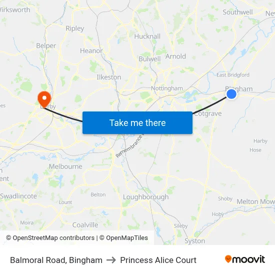 Balmoral Road, Bingham to Princess Alice Court map