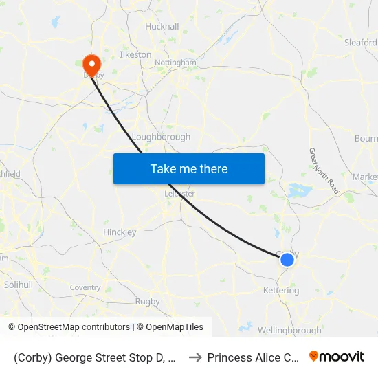 (Corby) George Street Stop D, Corby to Princess Alice Court map