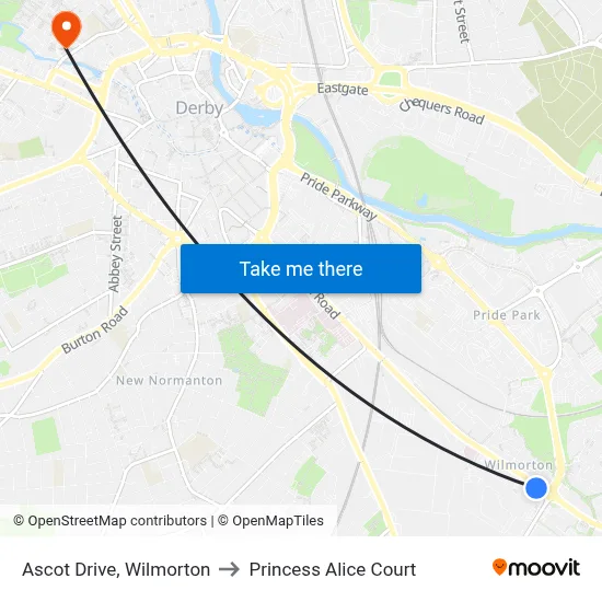 Ascot Drive, Wilmorton to Princess Alice Court map
