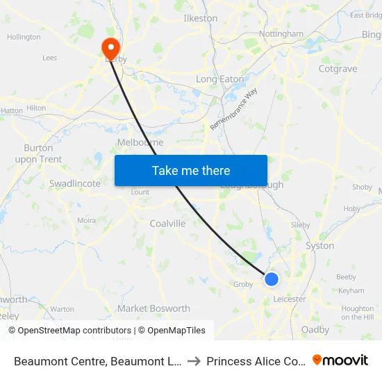 Beaumont Centre, Beaumont Leys to Princess Alice Court map