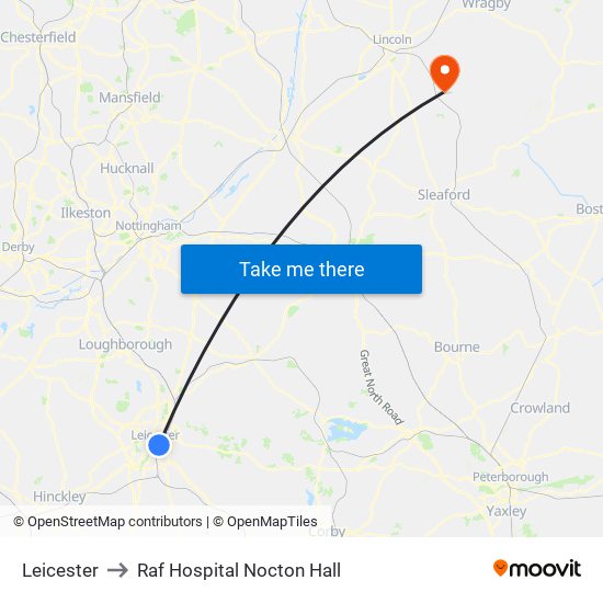 Leicester to Raf Hospital Nocton Hall map