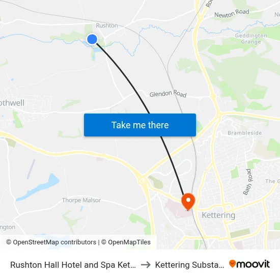 Rushton Hall Hotel and Spa Kettering to Kettering Substation map