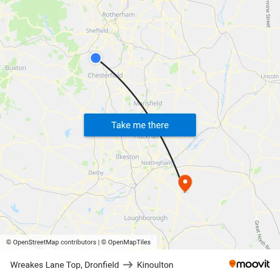 Wreakes Lane Top, Dronfield to Kinoulton map