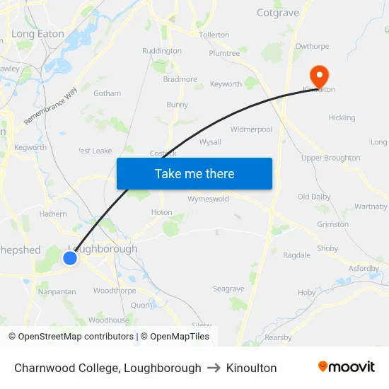 Charnwood College, Loughborough to Kinoulton map