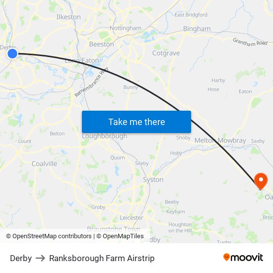 Derby to Ranksborough Farm Airstrip map