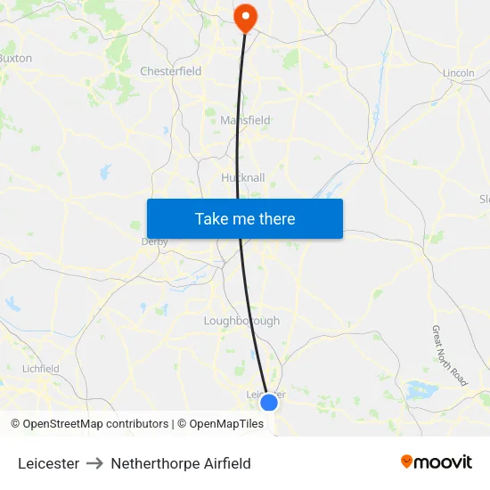 Leicester to Netherthorpe Airfield map