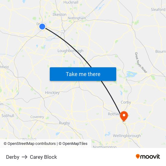 Derby to Carey Block map