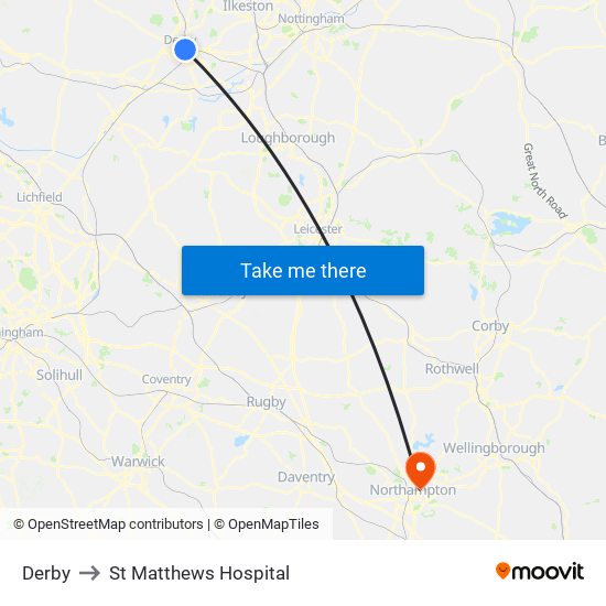 Derby to St Matthews Hospital map