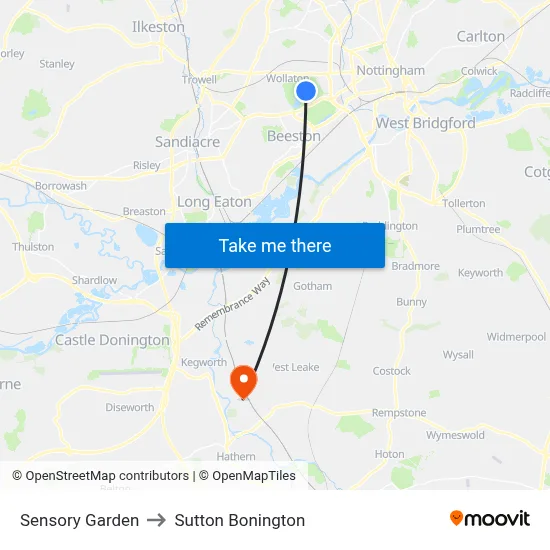 Sensory Garden to Sutton Bonington map