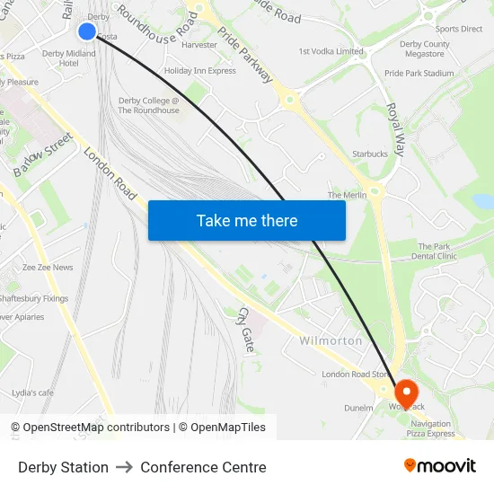 Derby Station to Conference Centre map