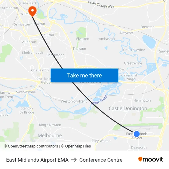 East Midlands Airport EMA to Conference Centre map