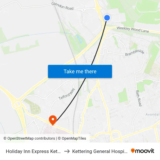Holiday Inn Express Kettering to Kettering General Hospital - B map